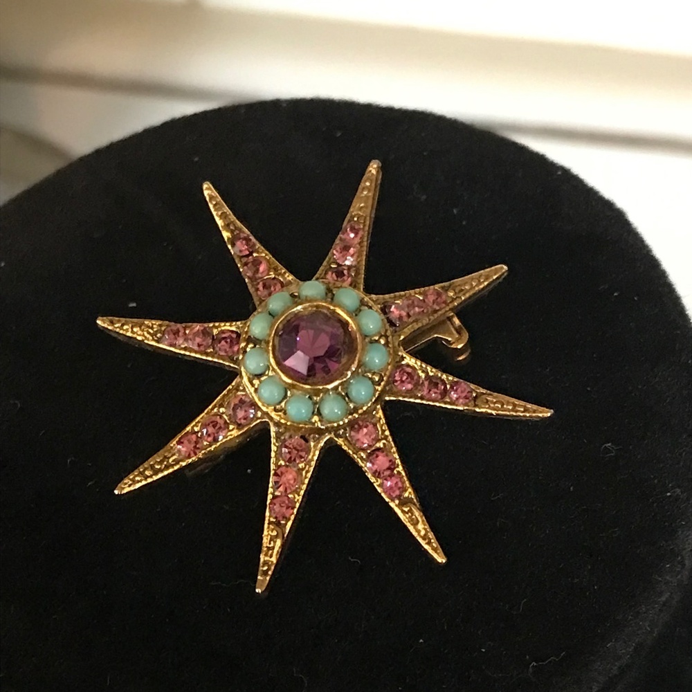 Vintage Purple Rhinestone & Faux Turquoise STAR Brooch